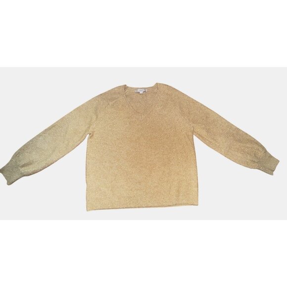Ann Taylor Loft Large Metallic Gold Sparkle Soft Knit Sweater Cozy Chic Pullover - Picture 1 of 7